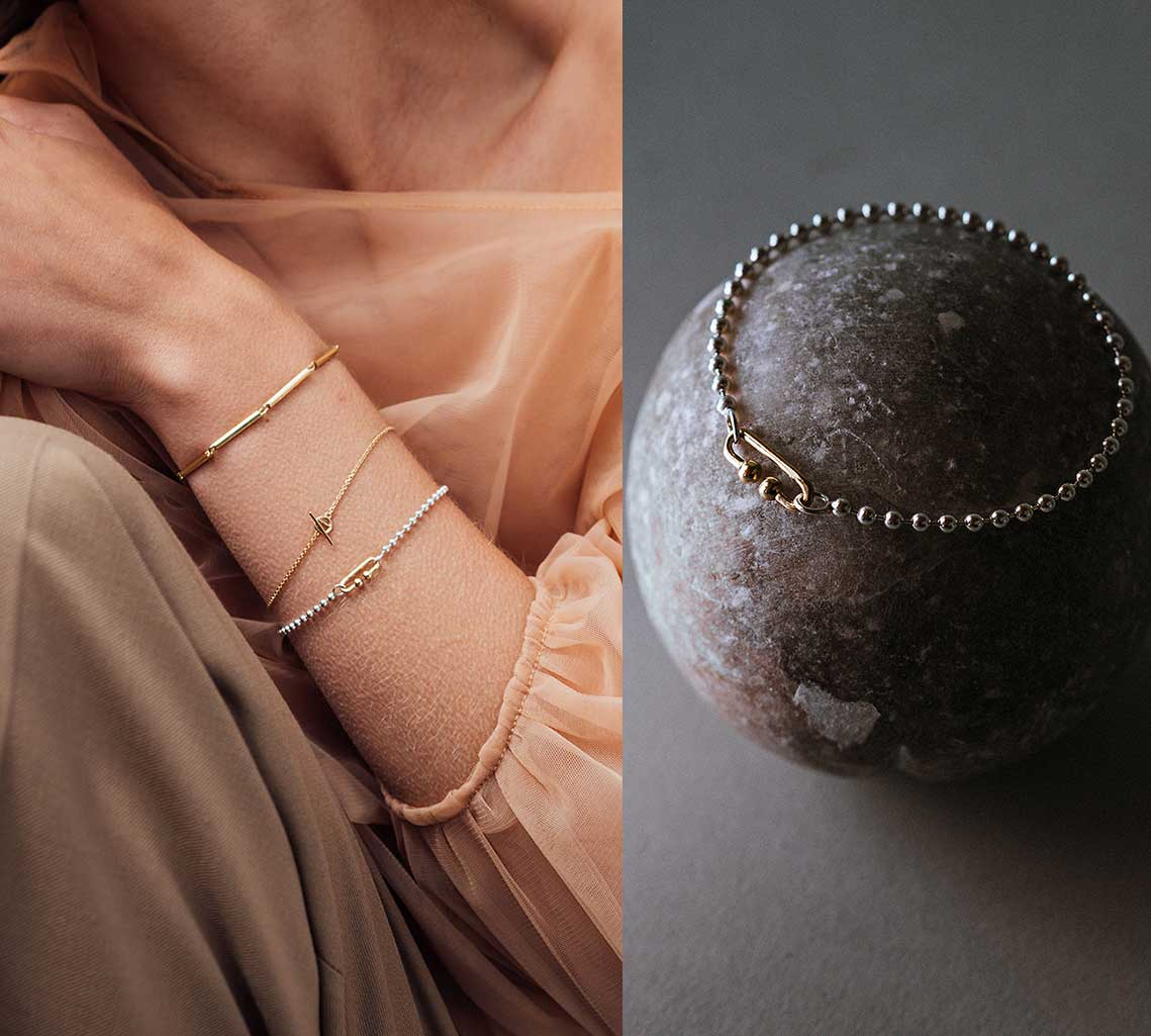 Frau mit nachhaltigen Armbändern und ein Bicolor Armband
