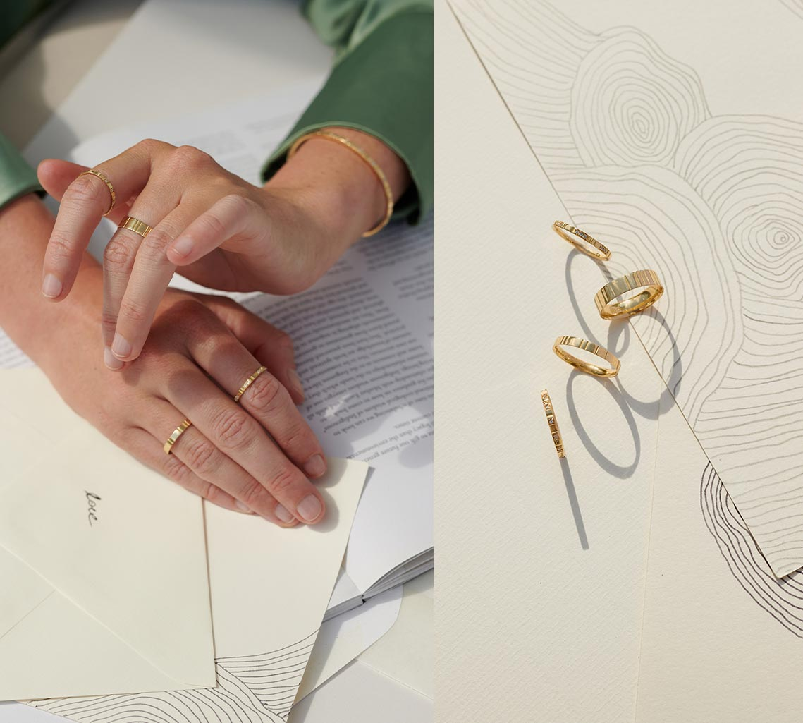 Hand mit Lovelines Eheringen