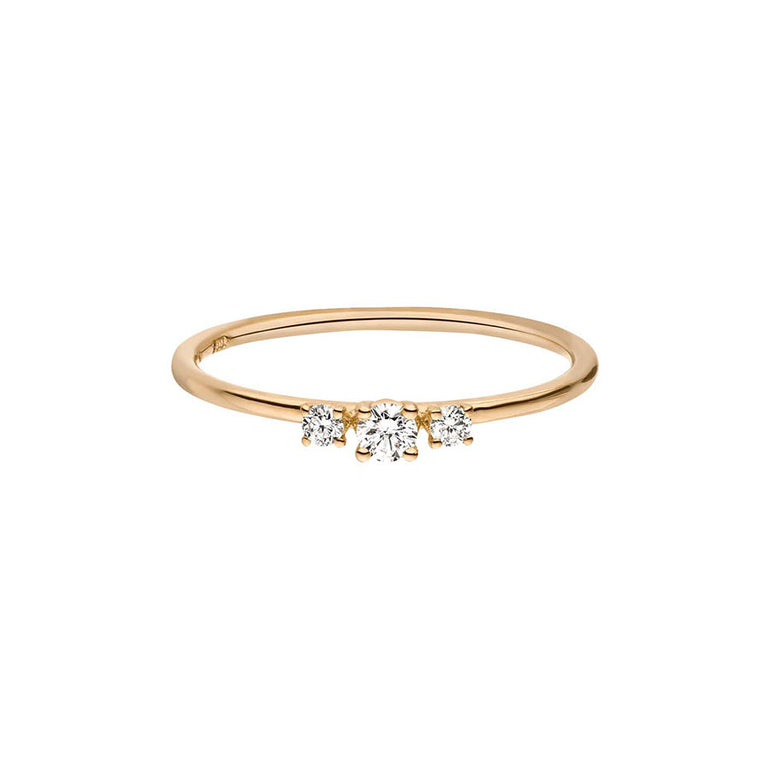 Trilogie Ring mit 3 Labordiamanten und nachhaltigem recycling Gold