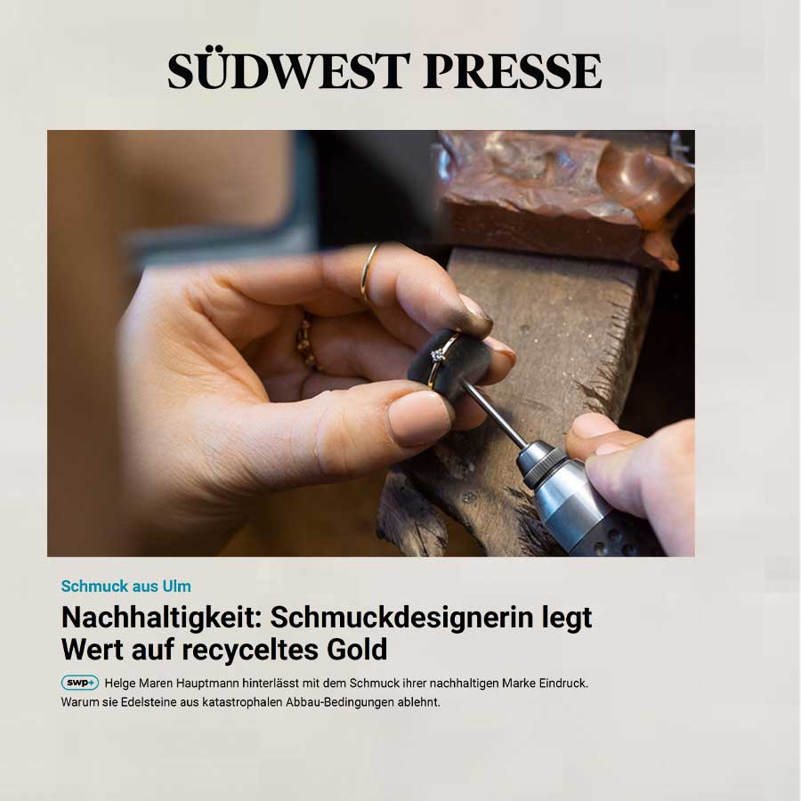 Nachhaltigkeit im Schmuckdesign Südwest presse berichtet über Maren Jewellery