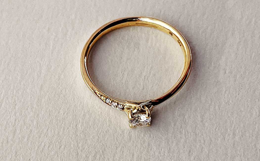Special engagement ring designed and made to customer specifications from recycled gold and lab-grown diamonds by Maren Jewellery