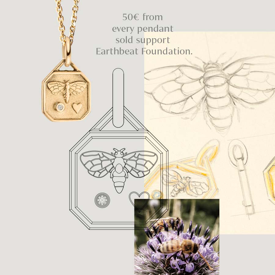 Sketch and gold bee pendant from the charity project
