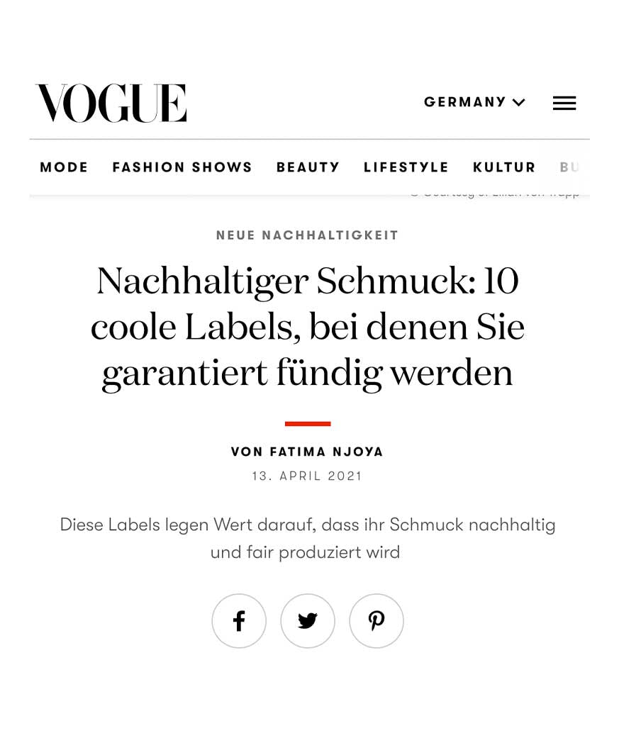 Maren eines der 10 nachhaltigsten Schmucklabel in Deutschland laut Vogue