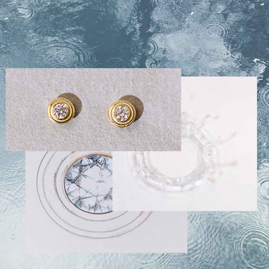 Feine Ohrstecker vim Meer und Wasser Inspiriert auf Wasserbild und Design Skizze liegend