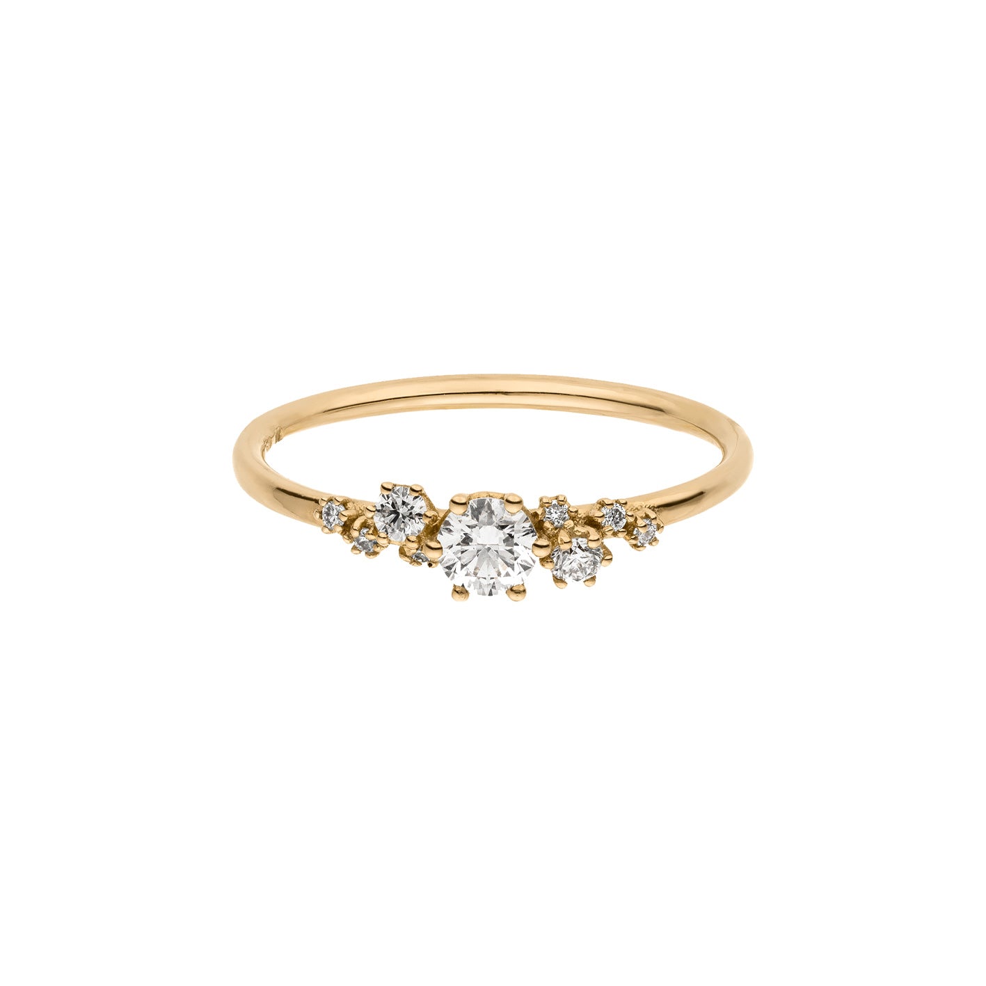Designer Verlobungsring handgemacht aus Gold mit verschiedenn großen Labordiamanten