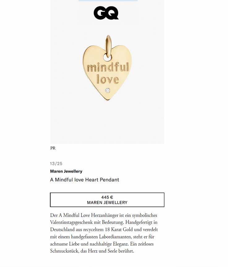 Die GQ empfiehlt den nachhaltigen Herzanhänger von Maren Jewellery als Valentinstagsgeschenk