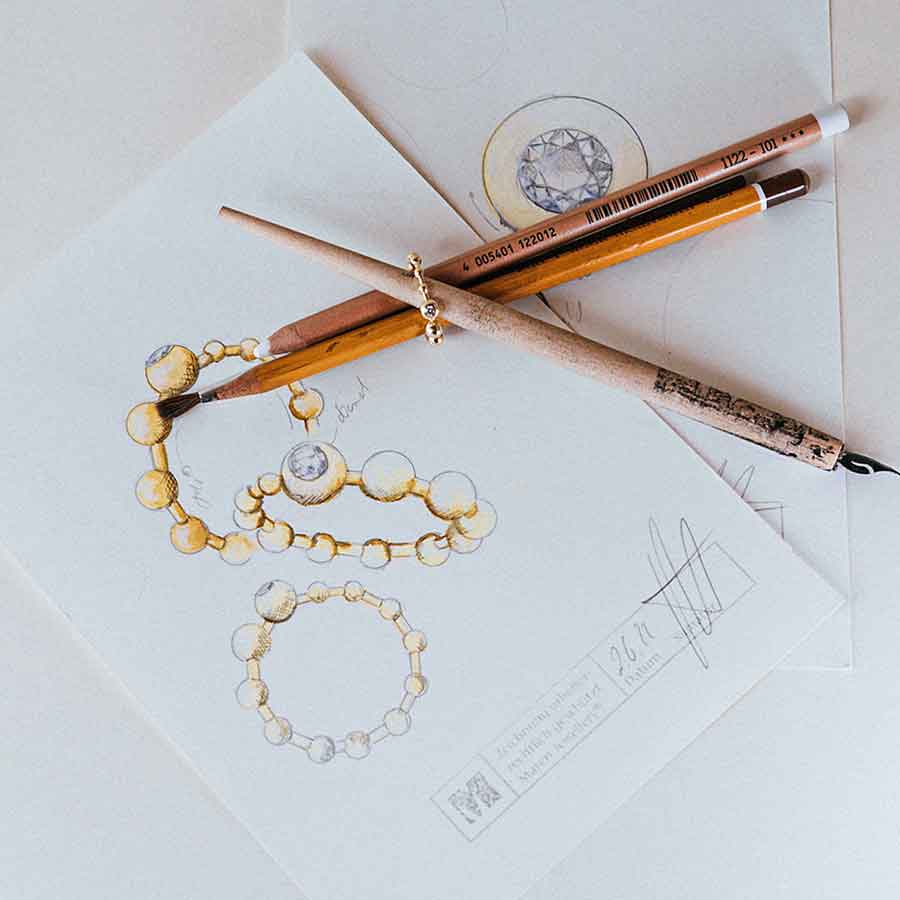 Kugelring Design mit Stiften und Designer Ring