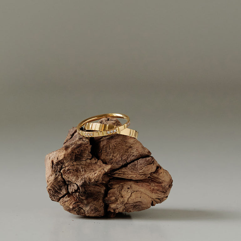 Altes Baumstücke mit Goldenen Ringen inspiriert von Baumlinien