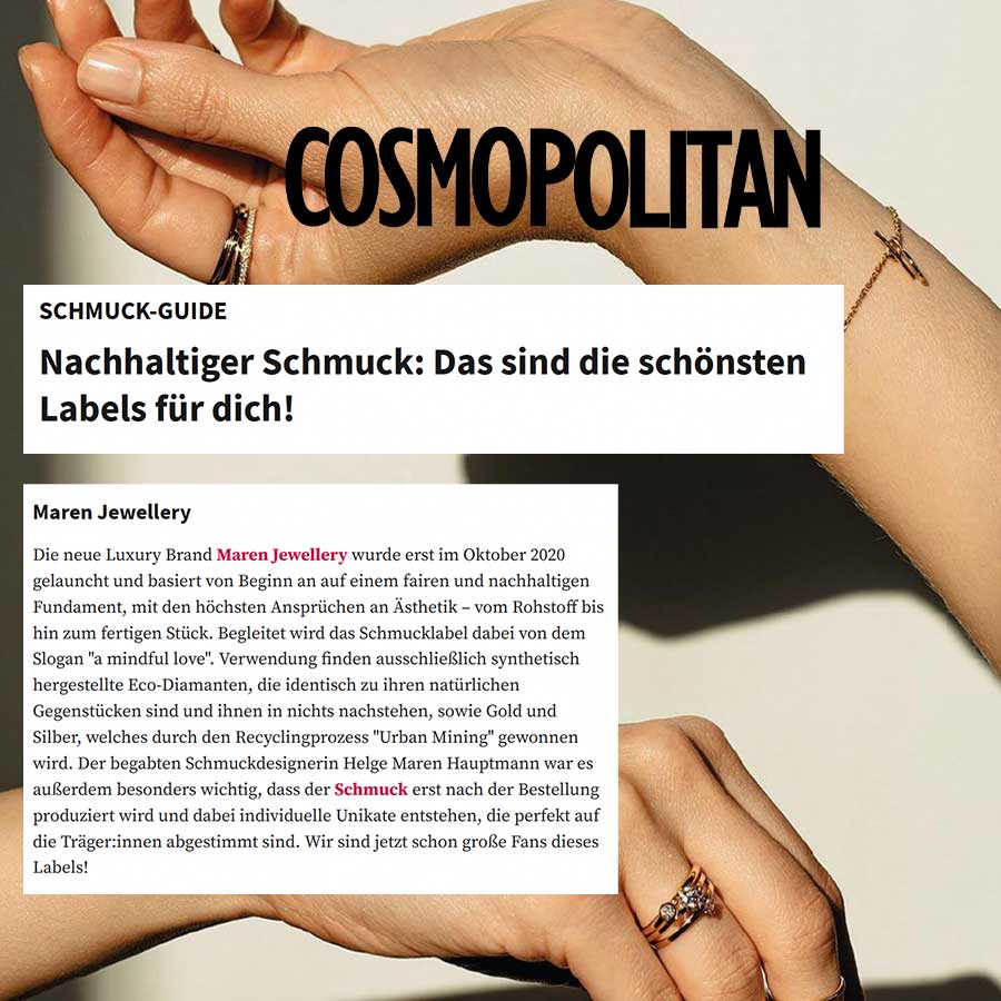 Maren Jewellery als eines der schönsten nachhaltigsten Schmuck Label in der Cosmopolitan