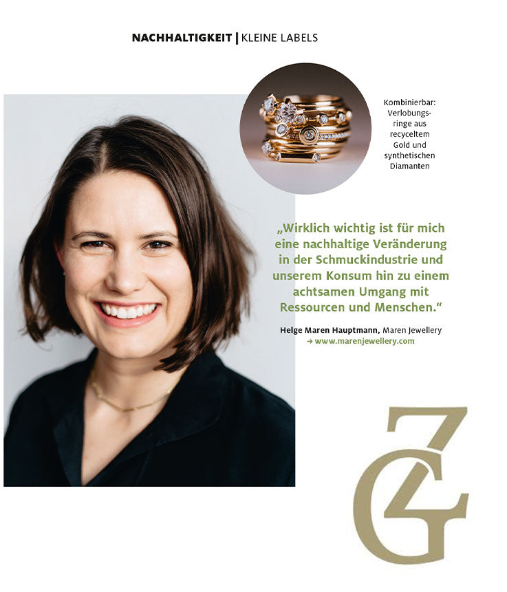 Die GZ Goldschmiedezeitung stellt die Nachhaltigkeit von Maren Jewellery vor