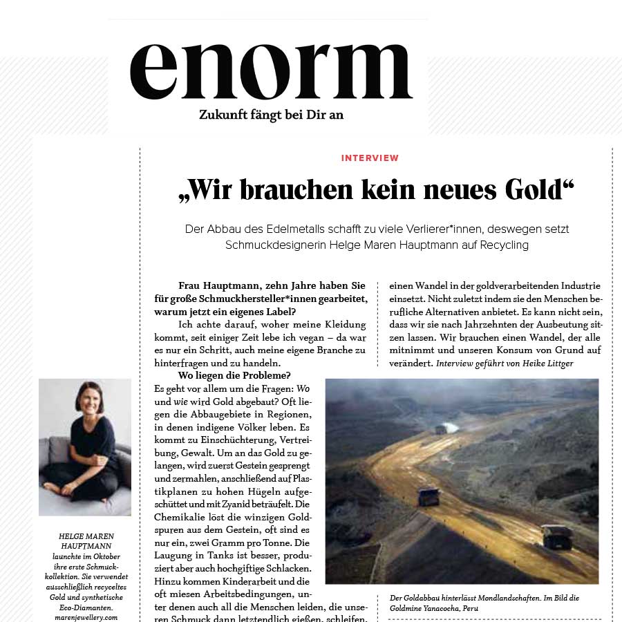 Enorm im Interview mit Maren Jewellery zu recycling Gold