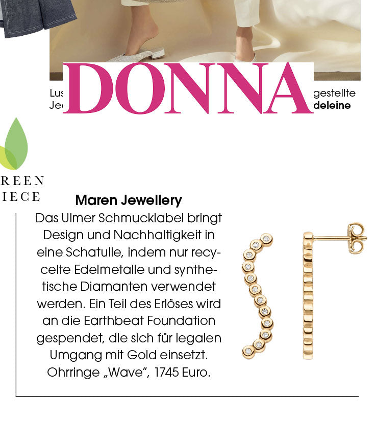 Die nachhaltigen Wave Ohrringe von Maren Jewellery werden in der Donna vorgestellt