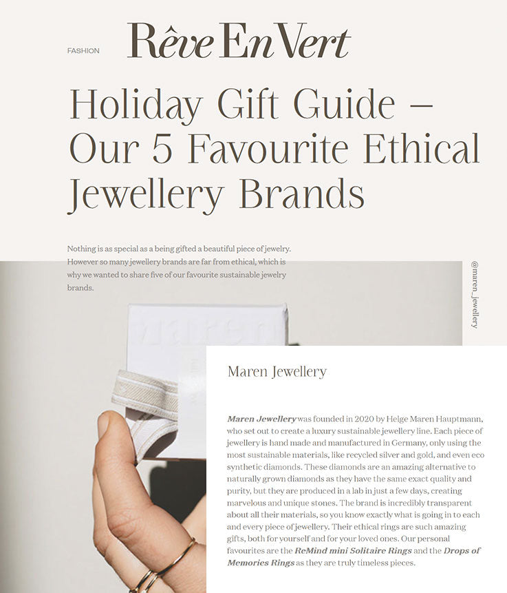Das Fashion Magazin Reve En Vert bewirbt nachhaltigen Schmuck von Maren Jewellery als Geschenk