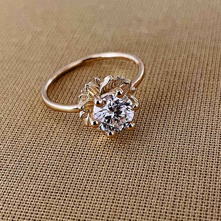 Sonnenblumen Fassungmit 1 carat Labordiamant Ring Sonderanferitgung