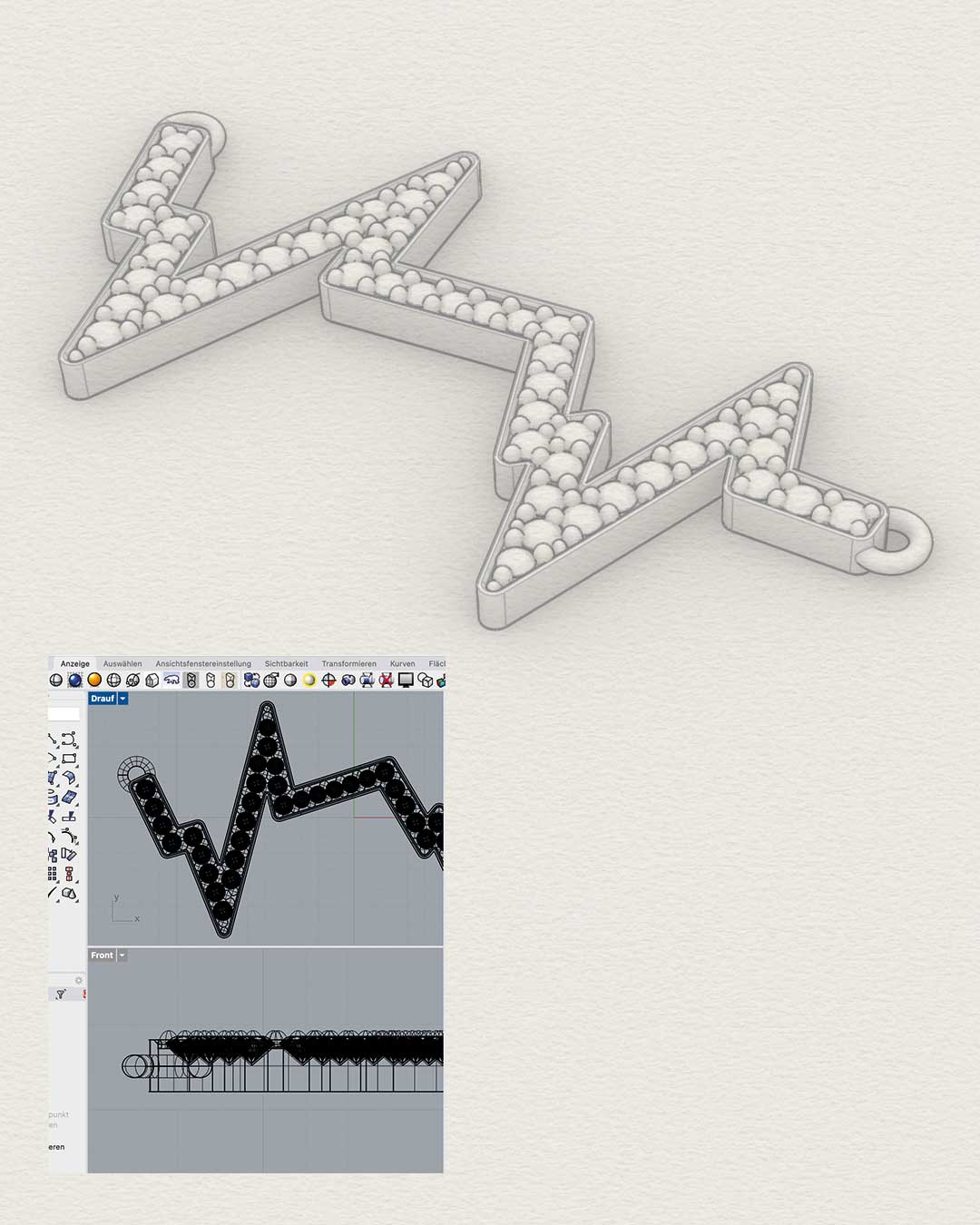 3D Entwurf am Computer eines Herschlag Anhängers für eine Kundin von Maren Jewellery