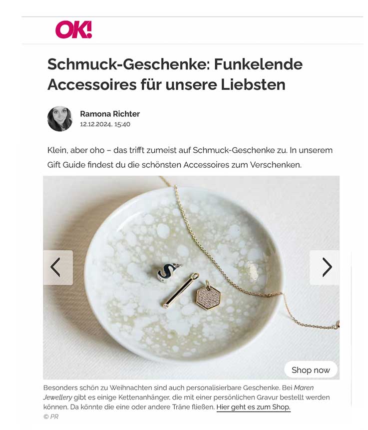 Die OK stellt funkelnde Schmuckgeschenke zu Weihnachten von Maren Jewllery vor