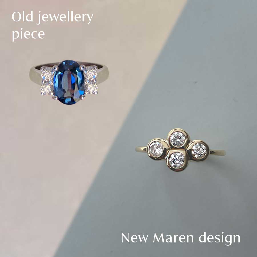 Beispiel einer Schmuckumarbeitung von Maren Jewellery von einem alten Ring in einen neuen Ring