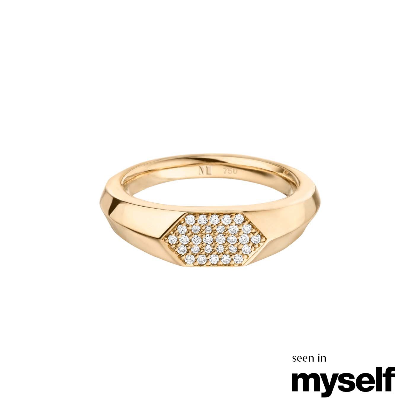 Signet Ring Gold: grafischer Siegelring mit Pave